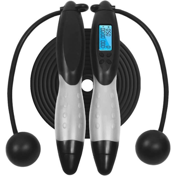 Corde à sauter ajustable et numérique | Corde à sauter sans fil avec compteur de calories, cord - Modèle: Black Gray - HSJSTSA03451