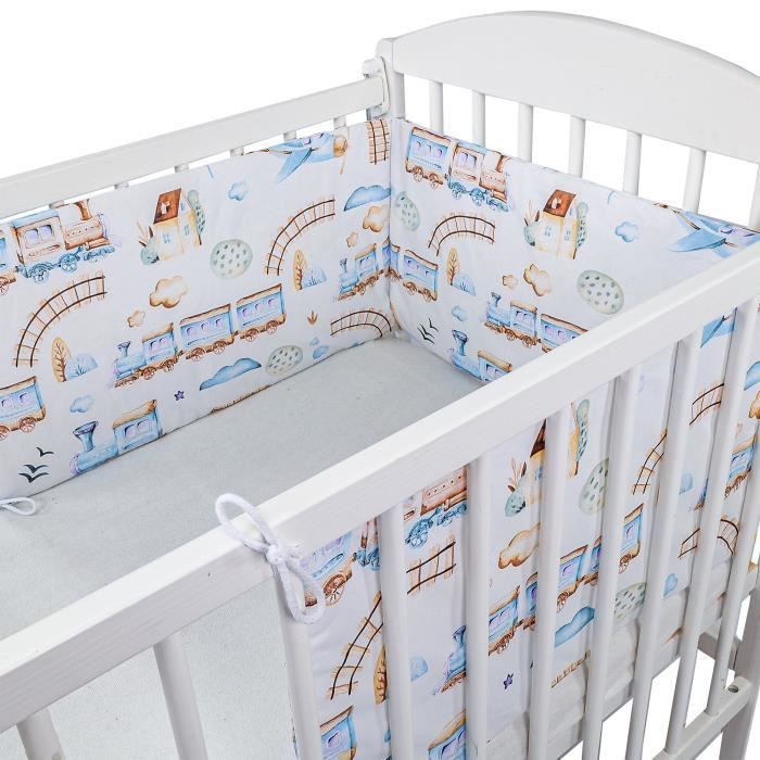 Tour de lit bebe garcon 420 x 30 cm - contour lit bebe respirant Coton avec motif train