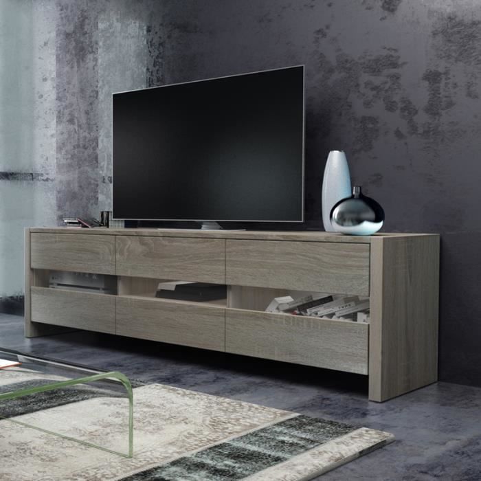 Meuble tv / Meuble de salon - INCHEL - 139 cm - effet chêne - portes vitrées - sans LED - style moderne