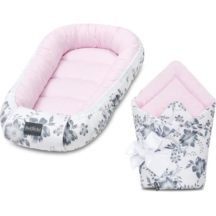 Bellochi Set 2 in 1 Reducteur de Lit Bebe et Universelle Nid d'Ange Bebe - 100% Coton - Certifié OEKO-TEX - Baie Rose