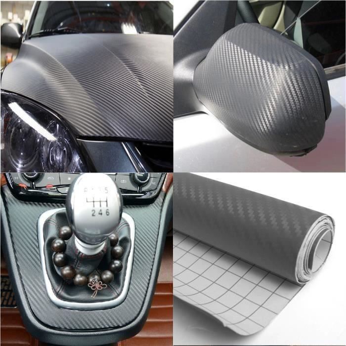 Autocollant Voiture 3D Fibre de Carbone Adhesif Thermoformable Gris Bo15838