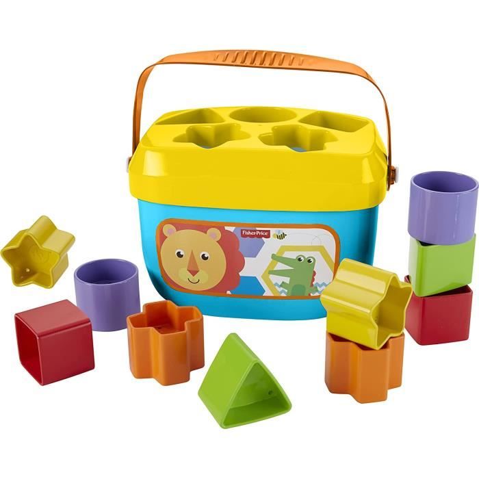 Fisher-Price Mon Trieur de Formes jouet bebe, boite avec 10 blocs, pour apprendre a trier et a empiler, couleurs vives, 6 moi