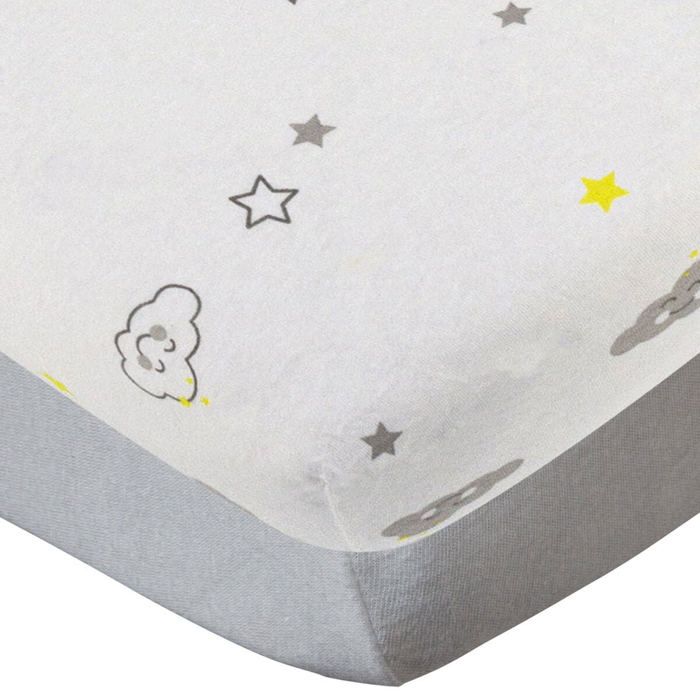 BABYCALIN Lot de 2 draps housse 60x120x15cm Nuage/gris