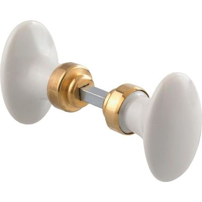 Bouton de porte ovale porcelaine blanche - Carré 7 mm - Brionne