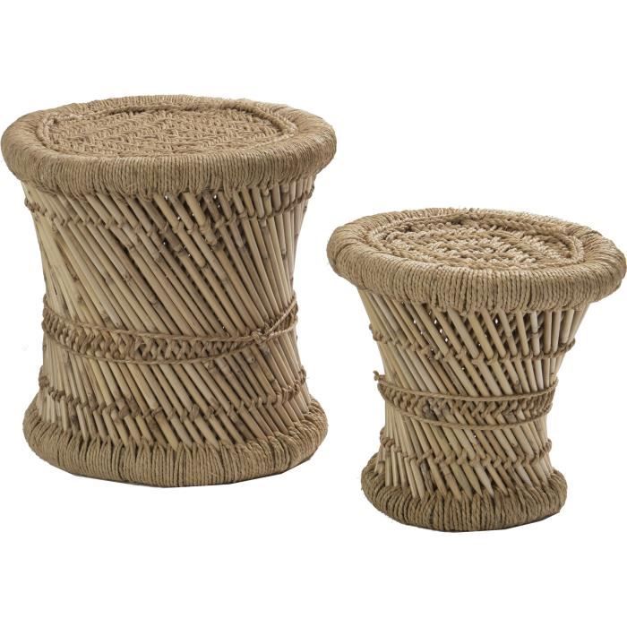 DEKO & CO Set de 2 tabourets en bambou - Ø30-38 cm - Beige