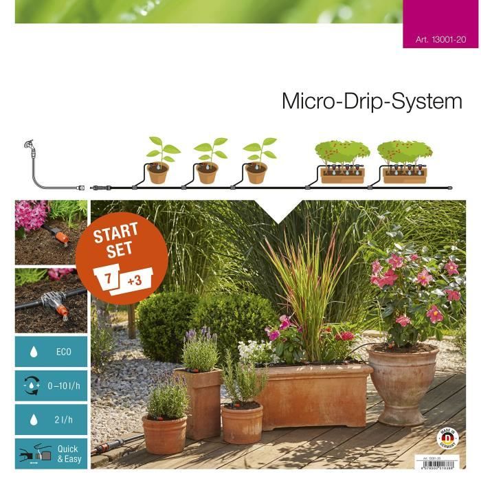 13011-20 syst/ème darrosage Micro-Drip pour un arrosage en douceur des rang/ées de plantes GARDENA Kit darrosage goutte-/à-goutte pour rang/ées de plantes M/