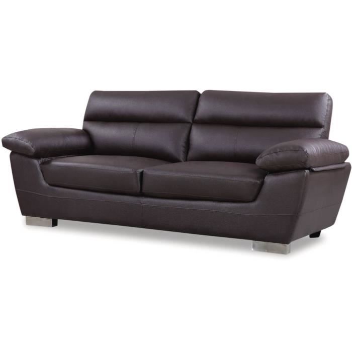 Canapé fixe en cuir reconstitué et PVC -Dallas- - 210 x 88 x 90 cm - 3 places - Chocolat
