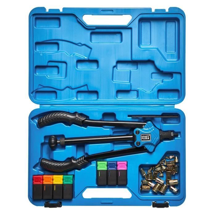 KRAFTPLUS® K.105-2411 Jeu de pince à levier pour écrous rivets - Riveteuse - M3 - M12 - 44 pcs