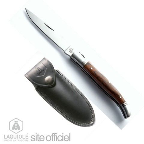 Petit couteau de poche + étui cuir - manche boi…