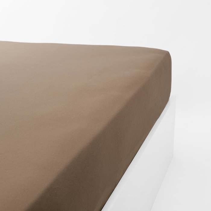 LINANDELLE - Drap housse coton jersey extensible DOUCEUR - Marron - 80x190 cm