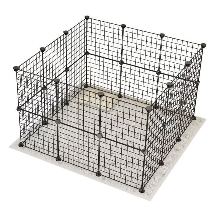 CR 24PCS Enclos DIY pour Chiens Clôture en Métal pour Petits Animaux Domestiques Parc pour Lapins Hamster 35*35cm*24pcs(Noir)