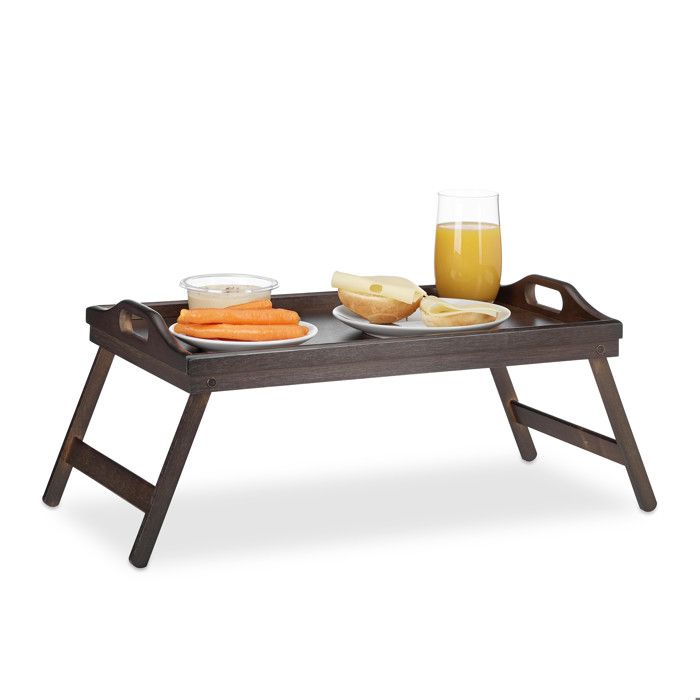 Relaxdays Tablette de Lit Bambou Pliant Poignées Rebords Plateau de Service & Petit Déjeuner, 22x61,5x30cm, Marron Foncé