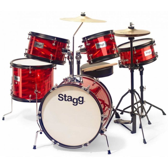 STAGG Batterie Junior - 5 pièces - 16' - Rouge - Avec accessoires