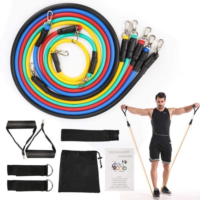 Set De 11 Accessoires Fitness Bandes de Resistance Elastiques Musculation Pour Fitness