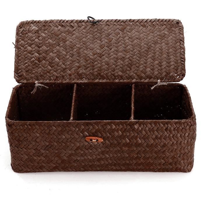Panier De Rangement En Osier Rotin Boîte De Rangement Avec Trois Compartiments En Osier CAFE