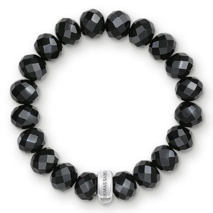 Thomas Sabo Femmes-Bracelet Charm Club Argent Sterling 925 Nylon Obsidienne noir Longeur 14.5 cm X0035-023-11-S