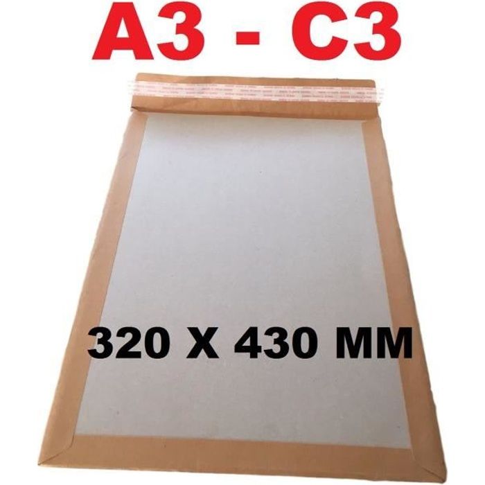 25 enveloppe DOS CARTON RIGIDE A3 C3 320 X 430 mm pochette MARRON avec poche sac rigide pour envoi sans plier enveloppe cartonnée au