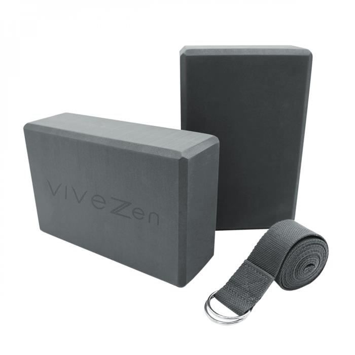 Lot de 2 briques de yoga 23 x 15 x 7,5 cm et sangle de yoga 183 x 3,8 cm - EVA - Gris - Vivezen