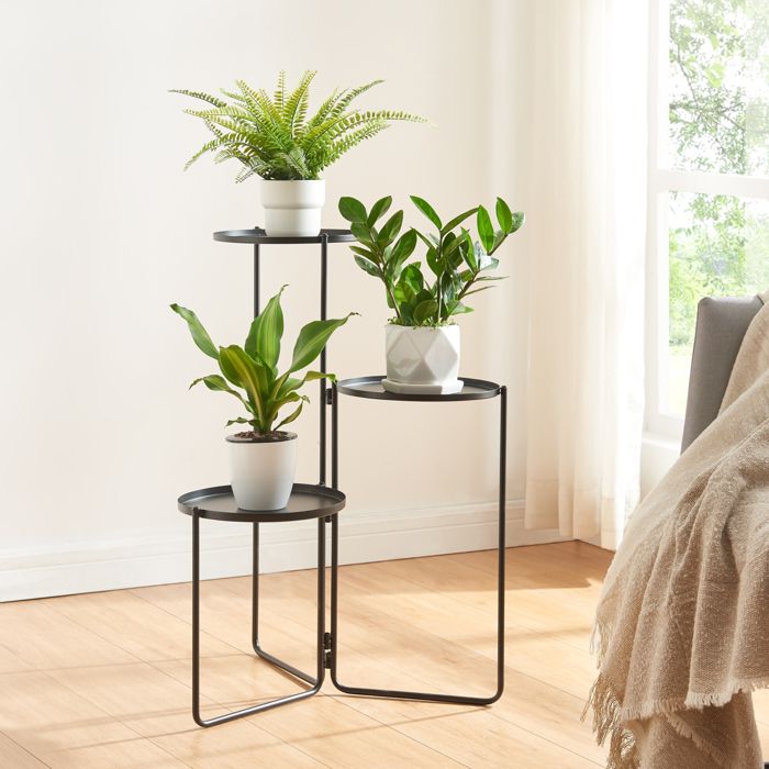 Support de plantes Ostre à 3 niveaux métal 70 x 48 x 25 cm noir Support de plantes Ostre à 3 niveaux métal 70 x 48 x 25 cm noir