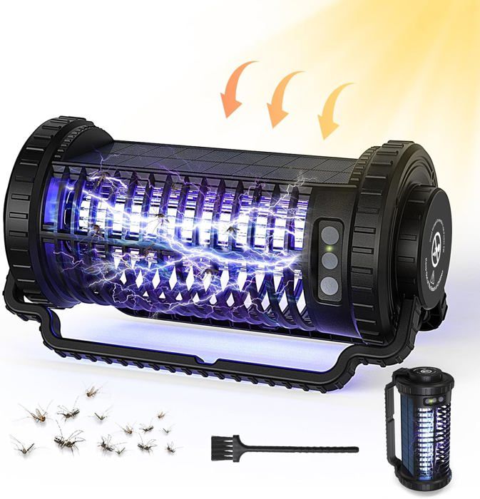 Lampe Anti-moustique Solaire – 4200V, USB, étanche, Couverture 2100 M², Intérieur/extérieur, Camping