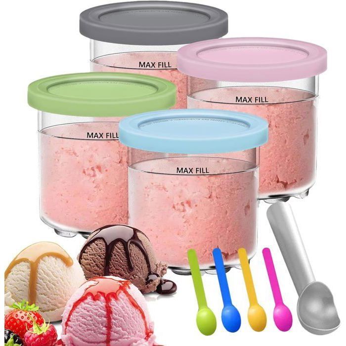 Lot De 4 Pots à Glace Pour Ninja Creami - Avec Couvercles Et Cuillères - Récipients Lave-vaisselle Pour Glaces Maison