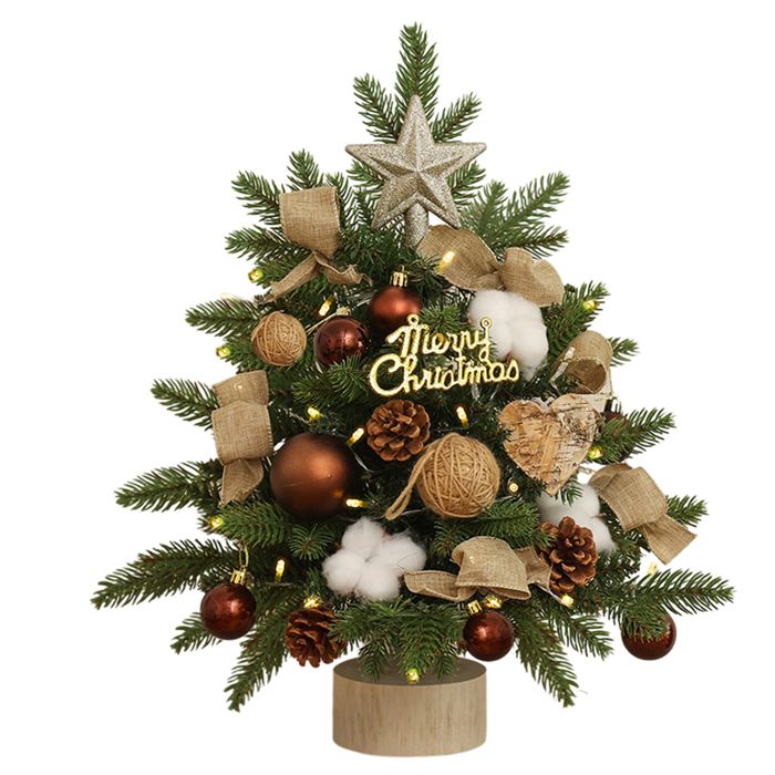 Mini Sapin De Noël Artificiel Décoré - Avec Nœuds, Pommes De Pin - Décoration De Table Maison/Bureau - Taille Compacte - 7