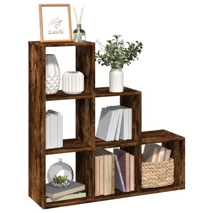 vidaXL Étagère séparatrice de pièce à 3 niveaux chêne fumé 99x29x99 cm étagère étagère à livres étagère de rangement 857962