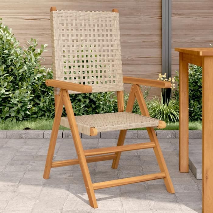 vidaXL Chaises de jardin lot de 2 beige bois massif dacacia et rotin siège de jardin siège dextérieur chaise pliable 367653