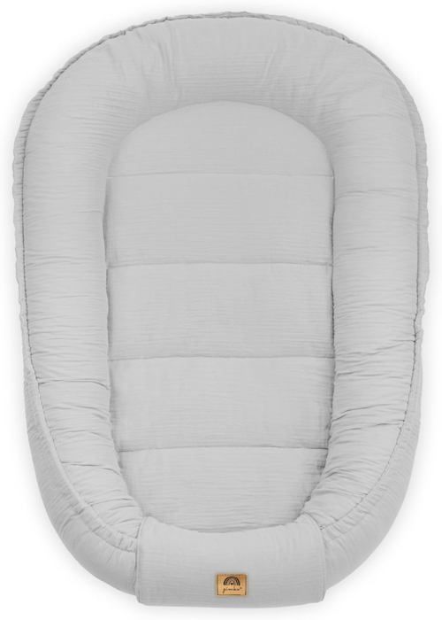 PIMKO - Reducteur de Lit Bébé mousseline Cocon 100% Coton Nid de Bébés Nouveau-né avec Baby Nest - Grise perle