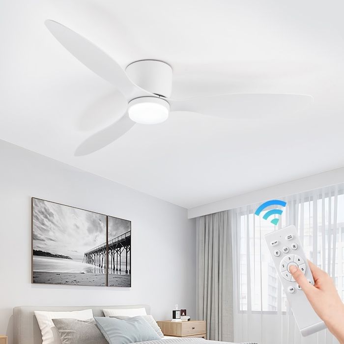 Ventilateur de plafond LED 6 vitesses 3 températures de couleur avec télécommande minuterie marche arrière moteur CC 45 W - Uverbon