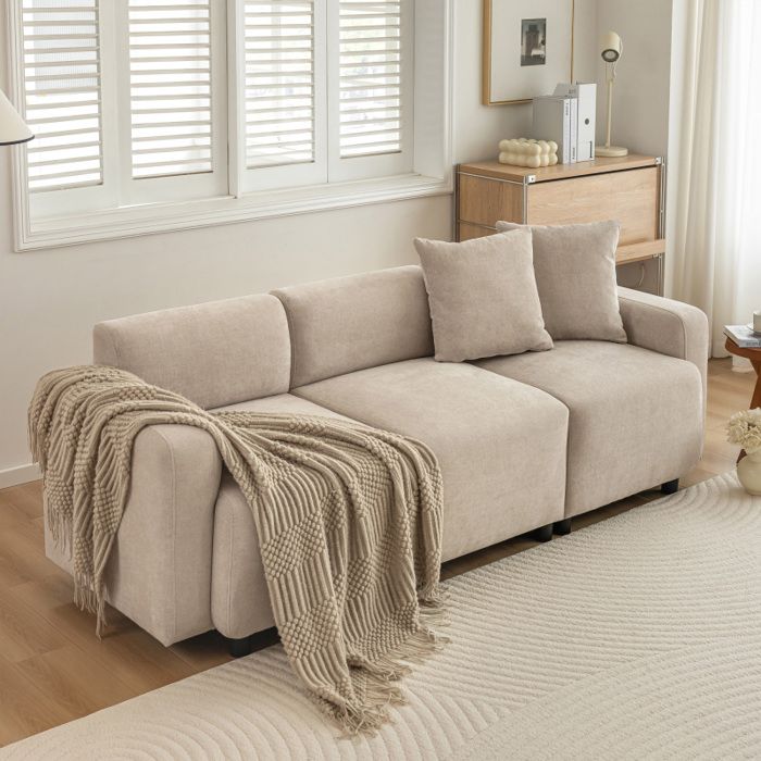 Canapé 3 places - LANGTU - Canapé classique - beige - tissu chenille - assise 57 cm