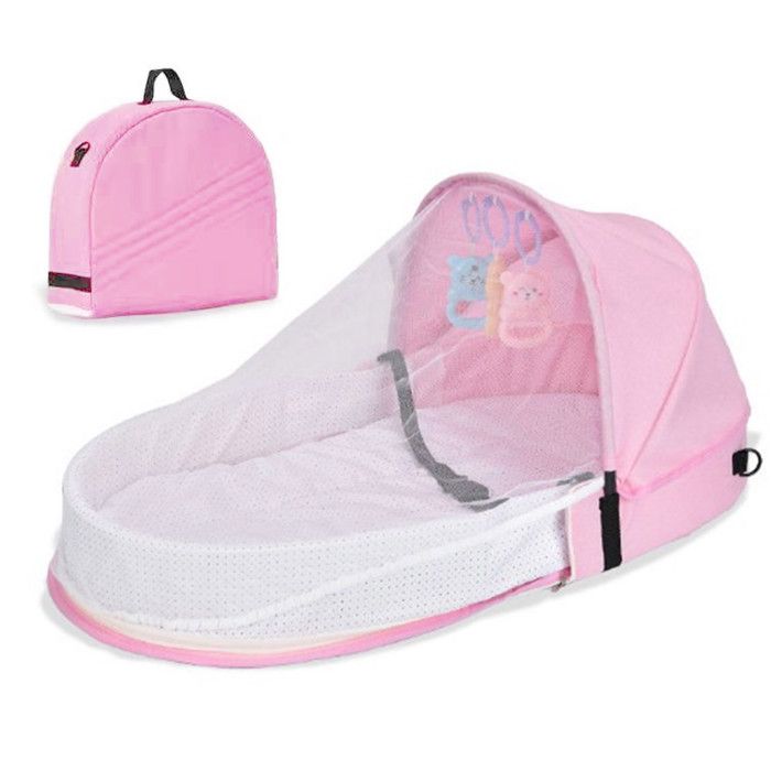Berceaux pour bébé lit bionique moustiquaire berceau pliable tour de lit nid de voyage extérieur panier de couchage - Rose -