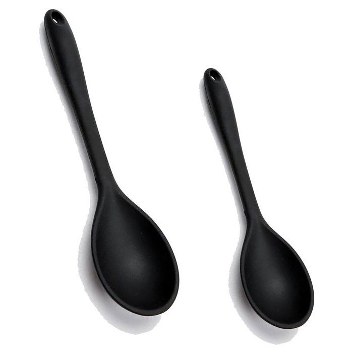 Lot De 2 Louches En Silicone Noir - Cuillère Et écumoire Antiadhésives - Ustensiles De Cuisine Résistants à La Chaleur (33 Cm Et 31 Cm)