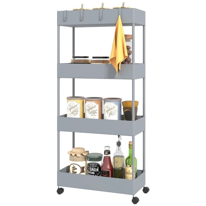 Desserte à roulettes étagère de cuisine à 4 niveaux étagère de rangement avec roulettes desserte de cuisine avec freins 40x19x90cm