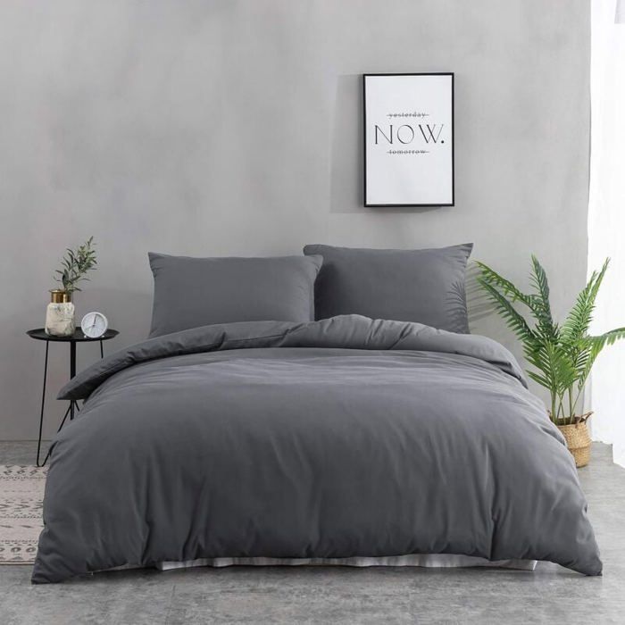 Parure de lit 4 pièces - PZCC - 220x240/180x200 - Gris - Anti-acariens - Hypoallergénique