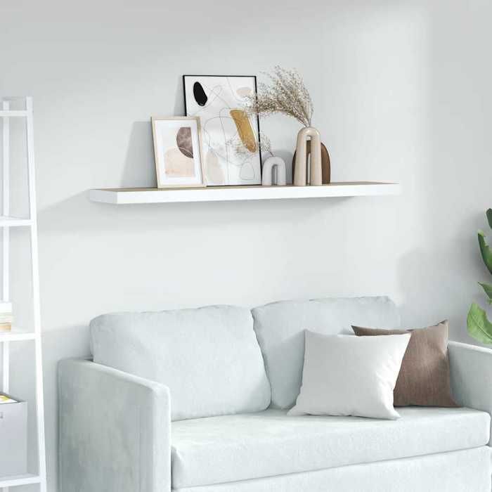 Étagère murale flottante - Happiness - Chêne et blanc - 80x23 5x3 8 cm - MDF nid dabeille - Métal - Capacité 10 kg Étagère murale flottante - Happiness - Chêne et blanc - 80x23 5x3 8 cm - MDF nid dabeille - Métal - Capacité 10 kg
