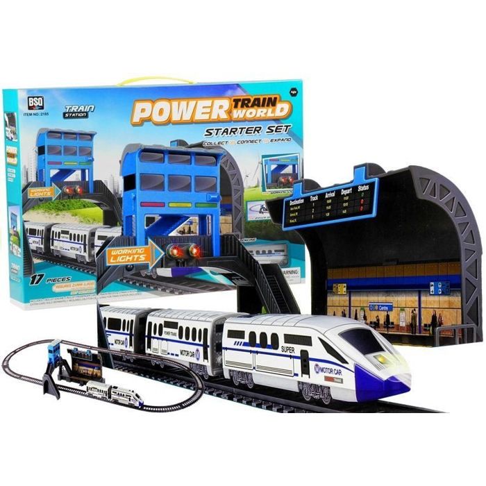 Train électrique à batteries 244 cm avec gare et wagon - circuit 106 x 44 cm dès 4 ans