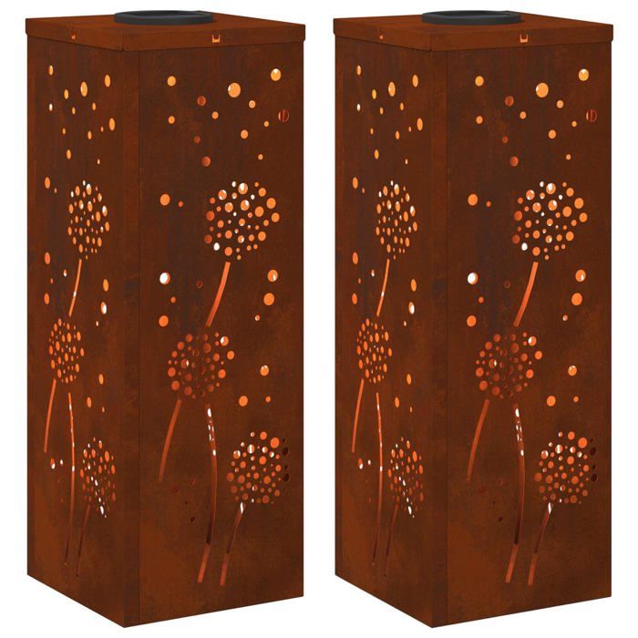 Lumière de chemin LED solaire vidaXL Acier Corten 18x18x50 cm chaud Solaire Autoportant Durable