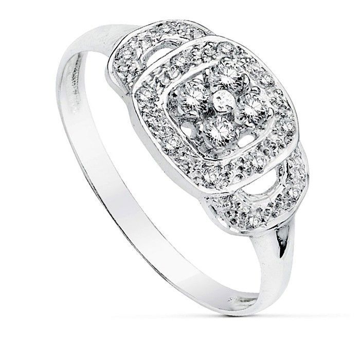 Bague en or blanc 18 carats avec un zircon cubique central de 2 mm.