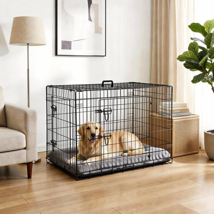Cage pour Chien Pliable Double Porte Séparateur Inclus Bac Amovible Facile à Nettoyer Pour Chiot Transport et Parc
