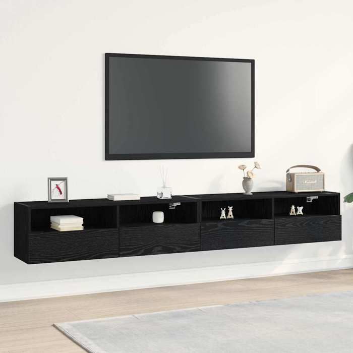 Meuble TV mural - ZENCORE - Support téléviseur/hifi/ARMOIRE flottante Montage mural 2 pcs Chêne noir 100x30x30cm