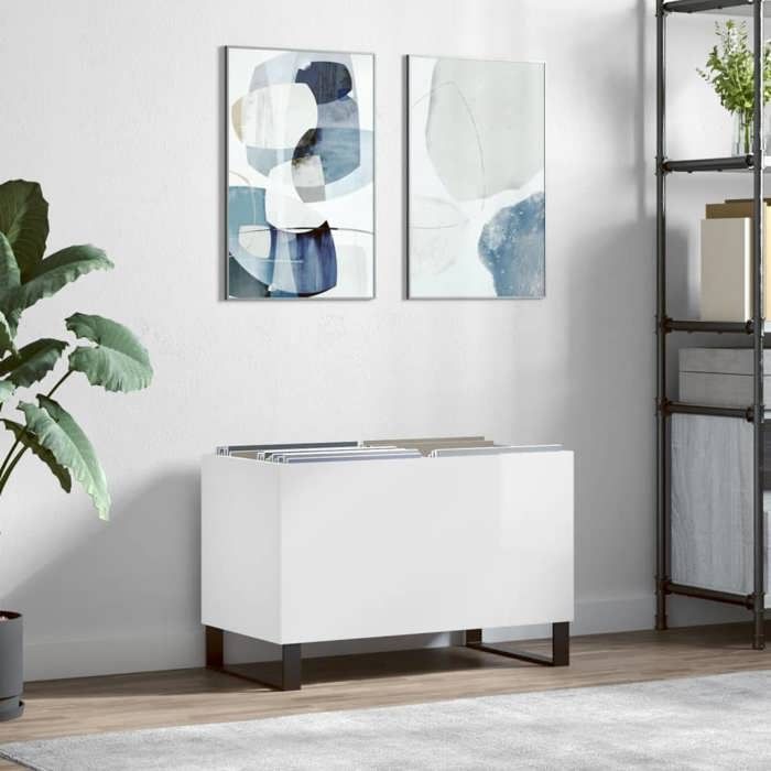 Blanc Étagère à dossiers/Cabinet à vitrine - Magnifique Armoire à disques blanc brillant 74 5x38x48cm bois dingénierie CL7570421