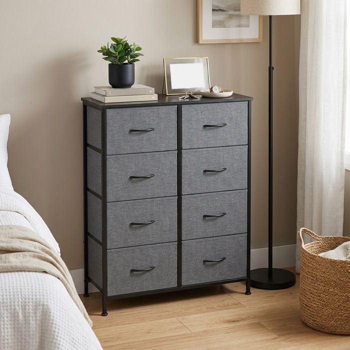 Commode de chambre 8 Tiroirs en Tissu Non-tissé pour Chambre Gris