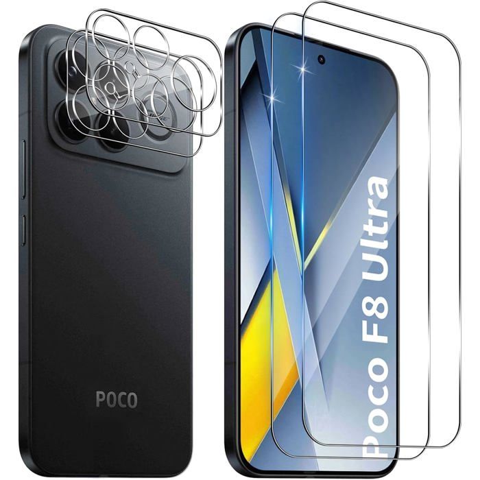 2 Verres Trempé et 2 Vitres Caméra Arrière pour Xiaomi Poco F8 Ultra 5G Protection décran Anti Rayures Résistant