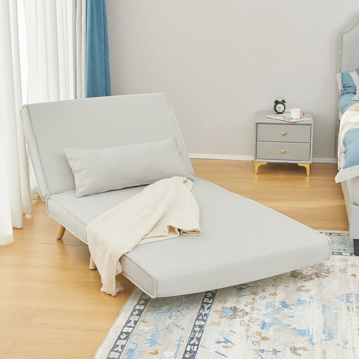MOTHINESSTO3929-Canapé-lit 1 place avec dossier réglable coussin inclus et pieds pliables charge 350 kg blanc