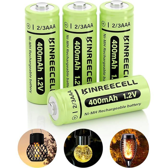 2/3AAA Batterie Solaire Batterie 2/3AAA 400mAh NI-MH à Haute Capacité Batterie 2/3AAA 12v à Faible 2/3AAA - 4  CHARGEUR DE PILES