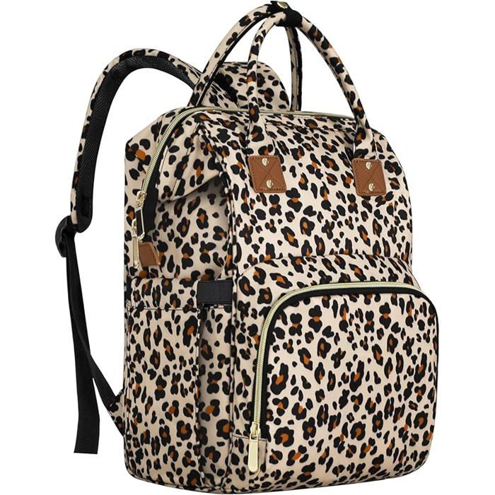Sac à langer multifonction pour fille et garçon grande capacité Imprimé léop Imprimé Léop