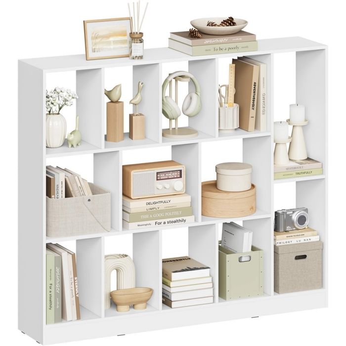 Bibliothèque à 13 Cubes en Bois - WOLTU Étagère de Rangement - 109x24x101cm - Blanc Bibliothèque à 13 Cubes en Bois - WOLTU Étagère de Rangement - 109x24x101cm - Blanc
