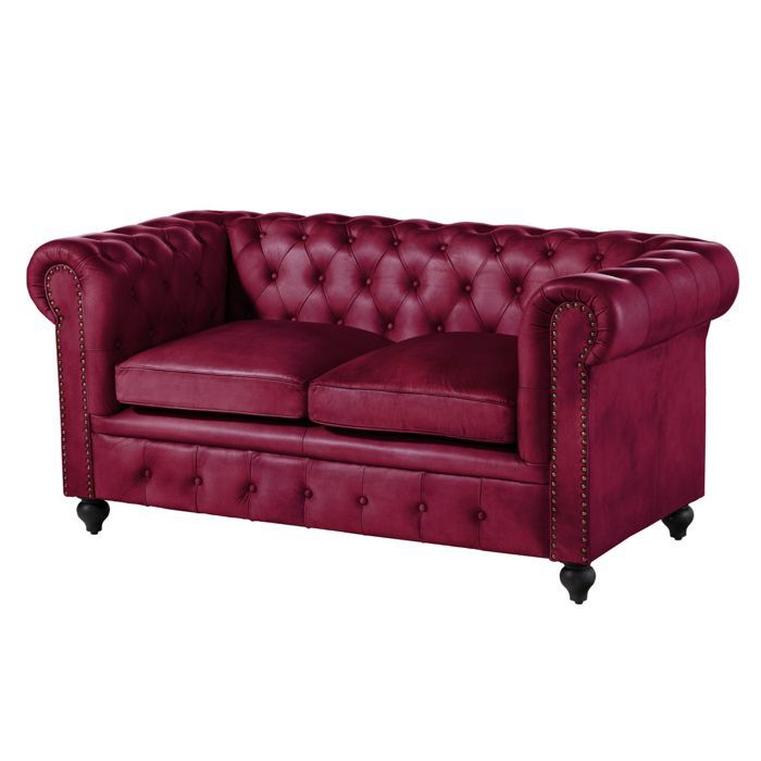 Canapé 2 places rouge 158x82x75 cm (BxTxH) cuir véritable (buffle) CHESTERFIELD #402 MASSIVMOEBEL24 Canapé 2 places rouge 158x82x75 cm (BxTxH) cuir véritable (buffle) CHESTERFIELD #402 MASSIVMOEBEL24
