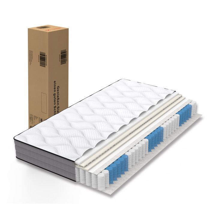 JOINERY matelas ressorts ensachés 160 x 200 cm H3 7 zones mousse mémoire de forme Lyocell 20 cm OEKO TEX roulé carton